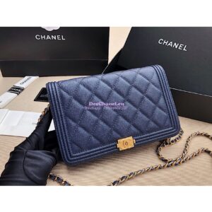 Replica Chanel New Boy Wallet on Chain Grained Calfskin A80287 Navy Blue 2