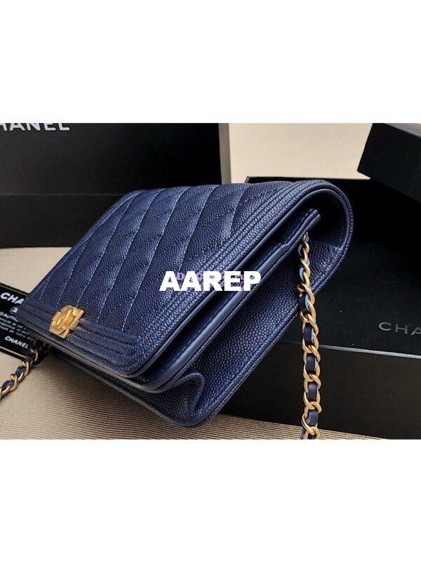 Replica Chanel New Boy Wallet on Chain Grained Calfskin A80287 Navy Blue 5