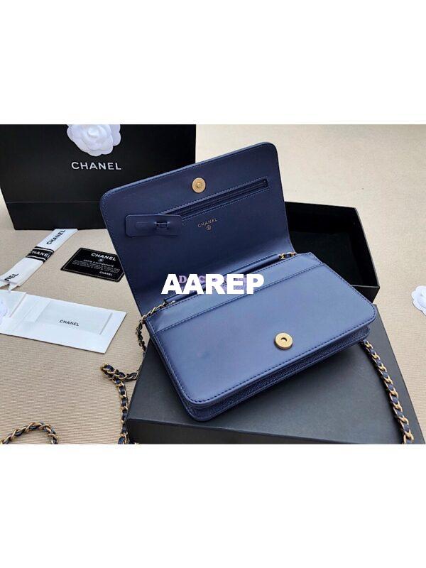 Replica Chanel New Boy Wallet on Chain Grained Calfskin A80287 Navy Blue 7