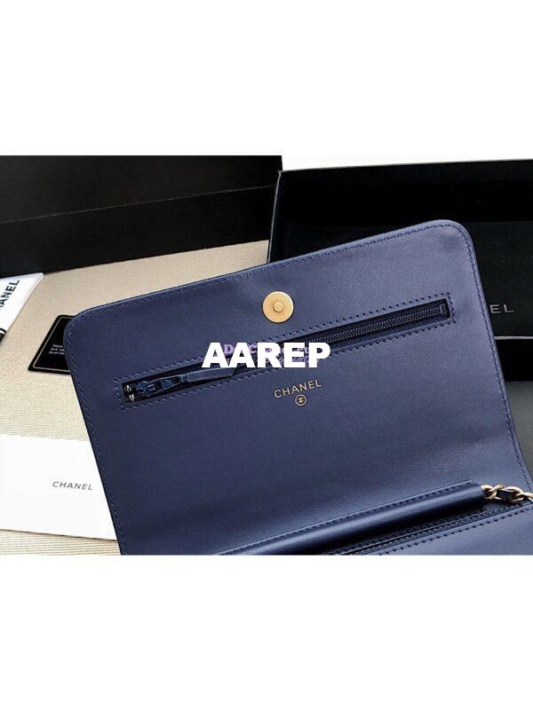 Replica Chanel New Boy Wallet on Chain Grained Calfskin A80287 Navy Blue 9