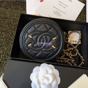Replica Chanel CC Filigree Round Clutch Chain Bag A81599 Black