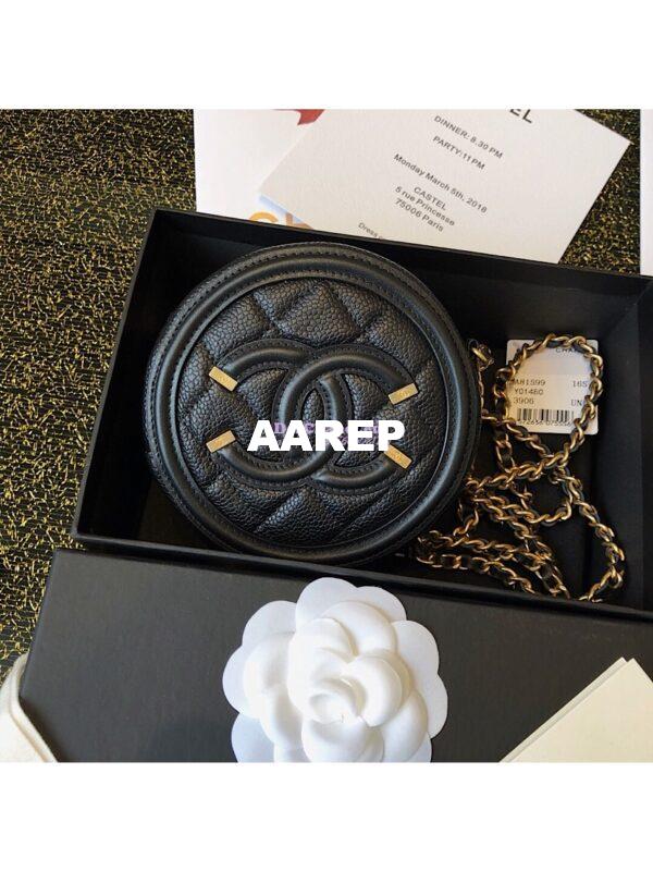 Replica Chanel CC Filigree Round Clutch Chain Bag A81599 Black 3