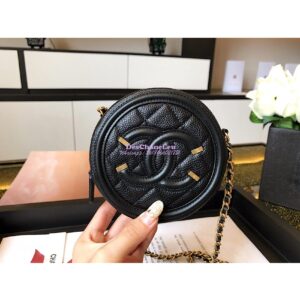 Replica Chanel CC Filigree Round Clutch Chain Bag A81599 Black 2