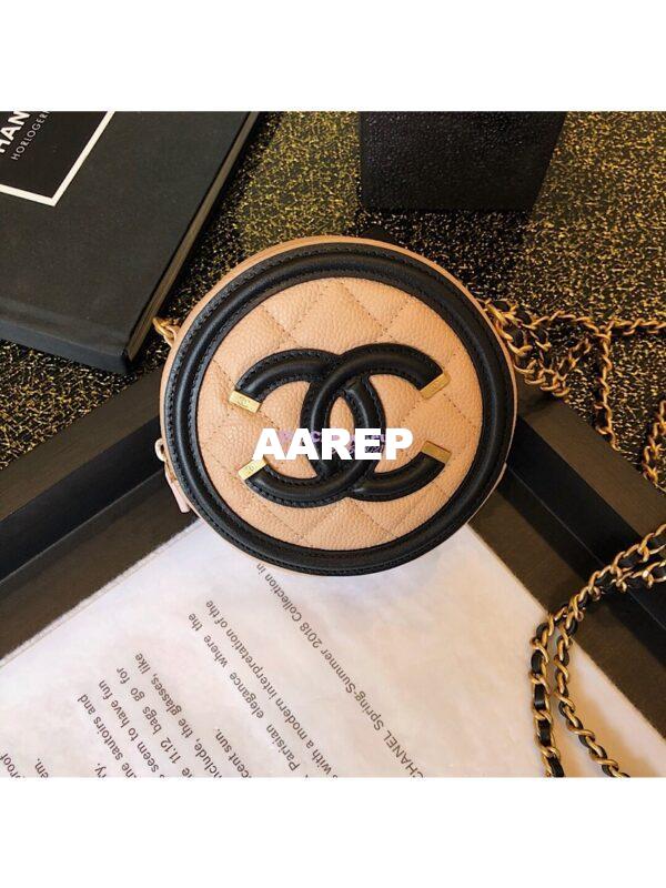 Replica Chanel CC Filigree Round Clutch Chain Bag A81599 Beige 3