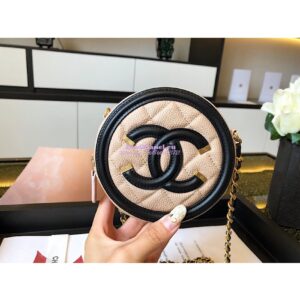Replica Chanel CC Filigree Round Clutch Chain Bag A81599 Beige 2