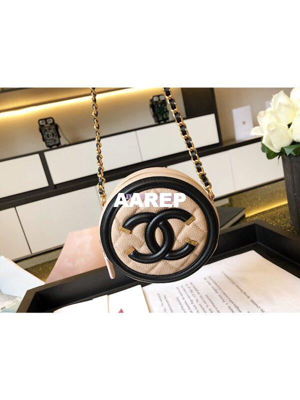 Replica Chanel CC Filigree Round Clutch Chain Bag A81599 Beige 5