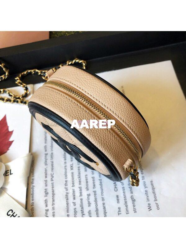 Replica Chanel CC Filigree Round Clutch Chain Bag A81599 Beige 9