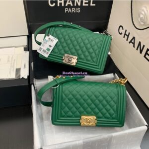 Replica Chanel Le boy Green Caviar Bag Matte Gold Hardware A67086