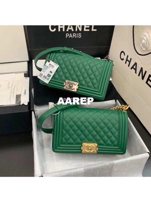 Replica Chanel Le boy Green Caviar Bag Matte Gold Hardware A67086 3