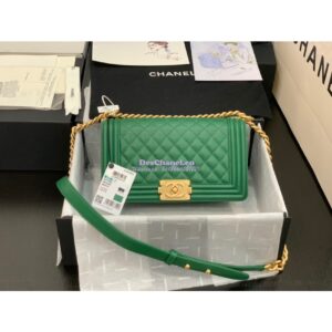 Replica Chanel Le boy Green Caviar Bag Matte Gold Hardware A67086 2