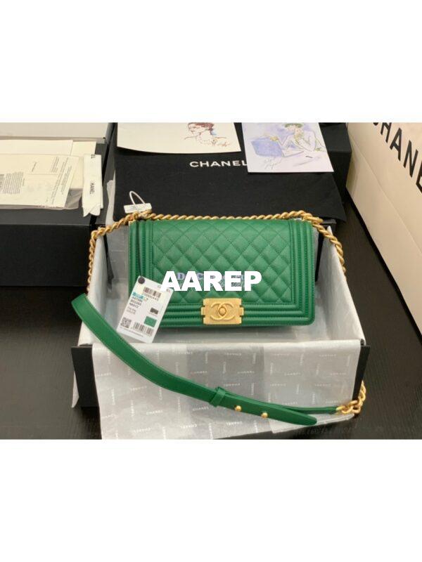 Replica Chanel Le boy Green Caviar Bag Matte Gold Hardware A67086 4