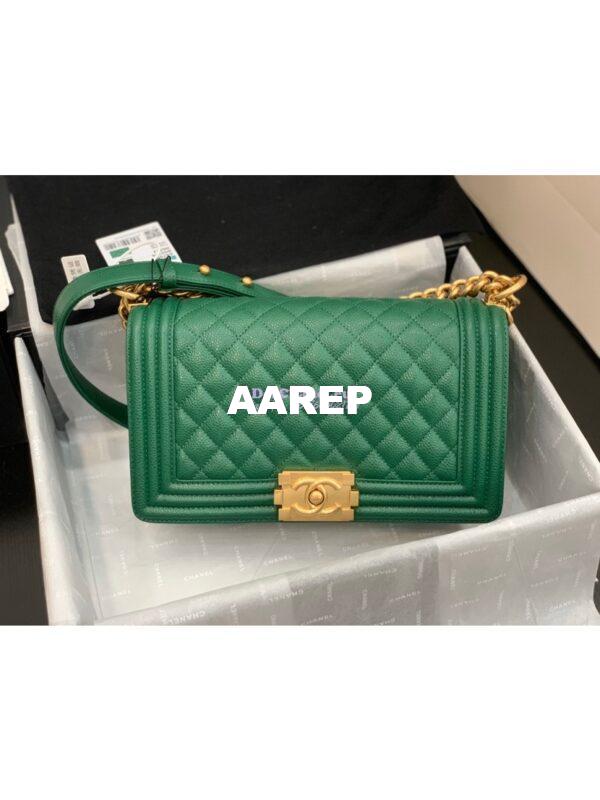 Replica Chanel Le boy Green Caviar Bag Matte Gold Hardware A67086 5