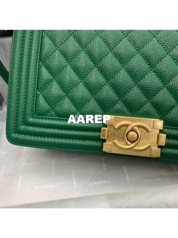 Replica Chanel Le boy Green Caviar Bag Matte Gold Hardware A67086 6