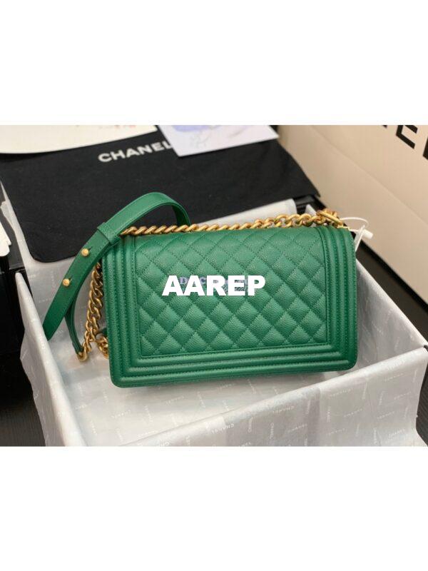 Replica Chanel Le boy Green Caviar Bag Matte Gold Hardware A67086 7