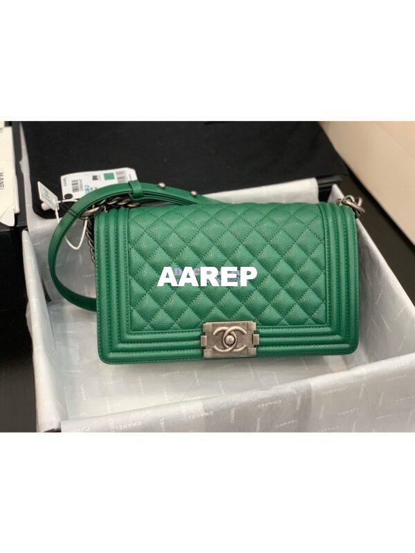Replica Chanel Le boy Green Caviar Bag Matte Gold Hardware A67086 12