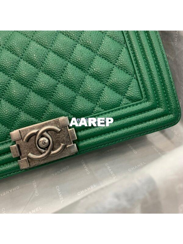 Replica Chanel Le boy Green Caviar Bag Matte Gold Hardware A67086 13