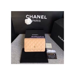 Replica Chanel Classic Lambskin Wallet On Chain WOC Beige Bag