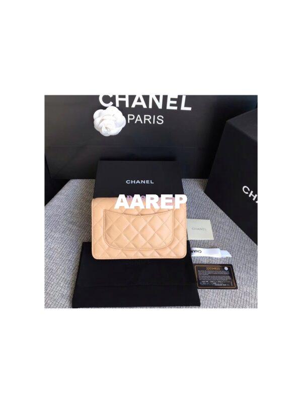 Replica Chanel Classic Lambskin Wallet On Chain WOC Beige Bag 5