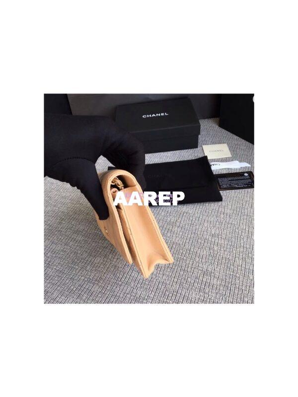 Replica Chanel Classic Lambskin Wallet On Chain WOC Beige Bag 6