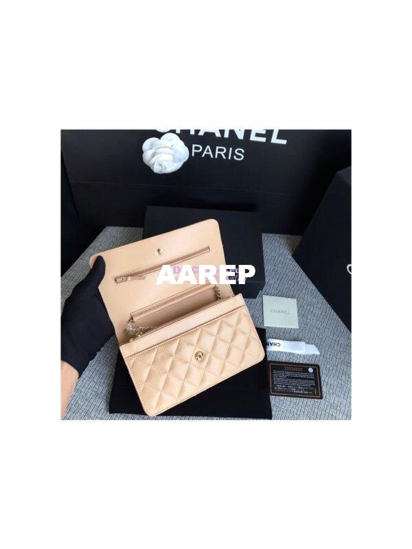 Replica Chanel Classic Lambskin Wallet On Chain WOC Beige Bag 9