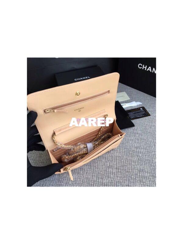 Replica Chanel Classic Lambskin Wallet On Chain WOC Beige Bag 10
