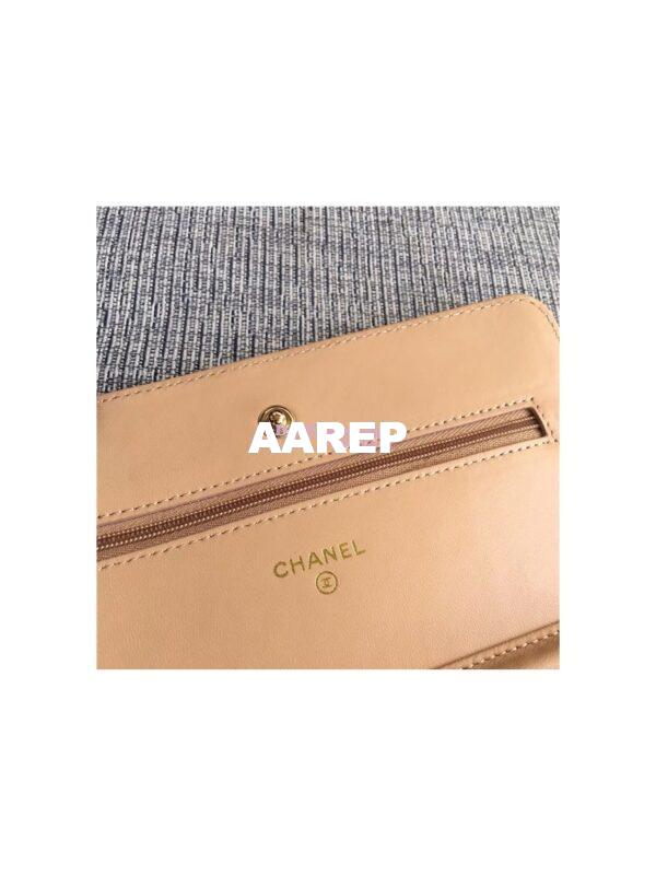 Replica Chanel Classic Lambskin Wallet On Chain WOC Beige Bag 11