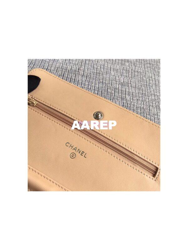 Replica Chanel Classic Lambskin Wallet On Chain WOC Beige Bag 13