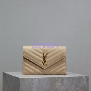 Replica YSL Saint Laurent Envelope Chain Wallet Grain De Poudre 393953 Beige in Gold Hardware
