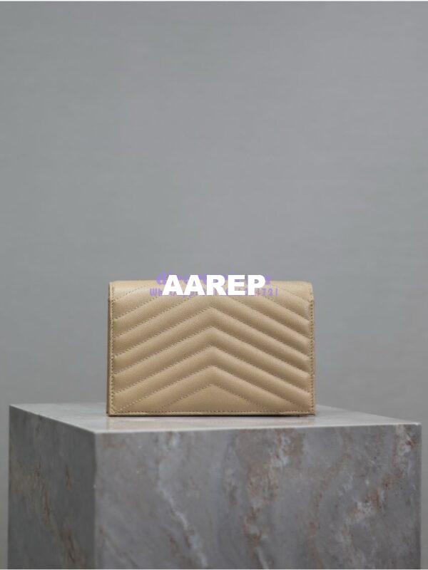 Replica YSL Saint Laurent Envelope Chain Wallet Grain De Poudre 393953 Beige in Gold Hardware 6