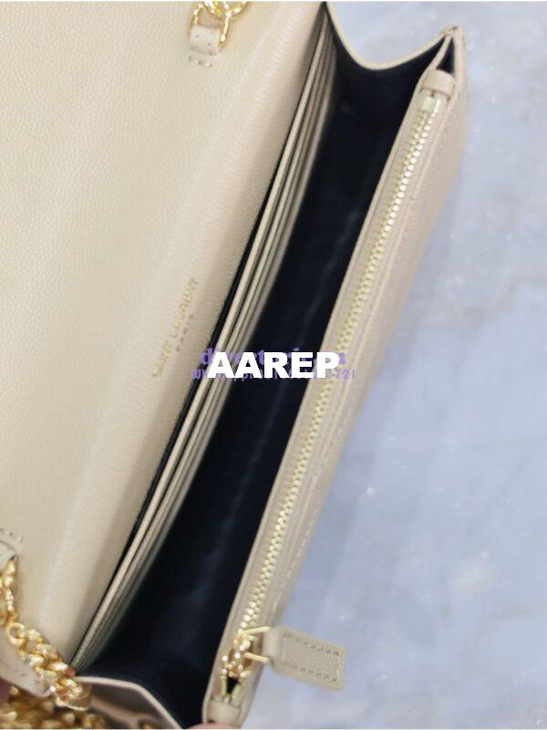 Replica YSL Saint Laurent Envelope Chain Wallet Grain De Poudre 393953 Beige in Gold Hardware 7