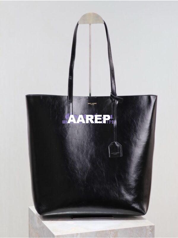Replica YSL Shopping Saint Laurent In Crinkled Leather 600306 Black 3