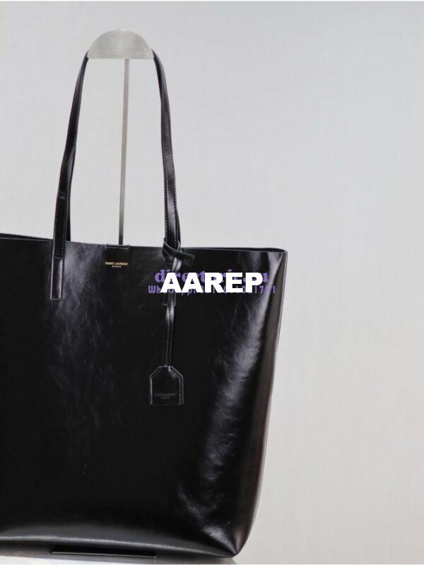 Replica YSL Shopping Saint Laurent In Crinkled Leather 600306 Black 4