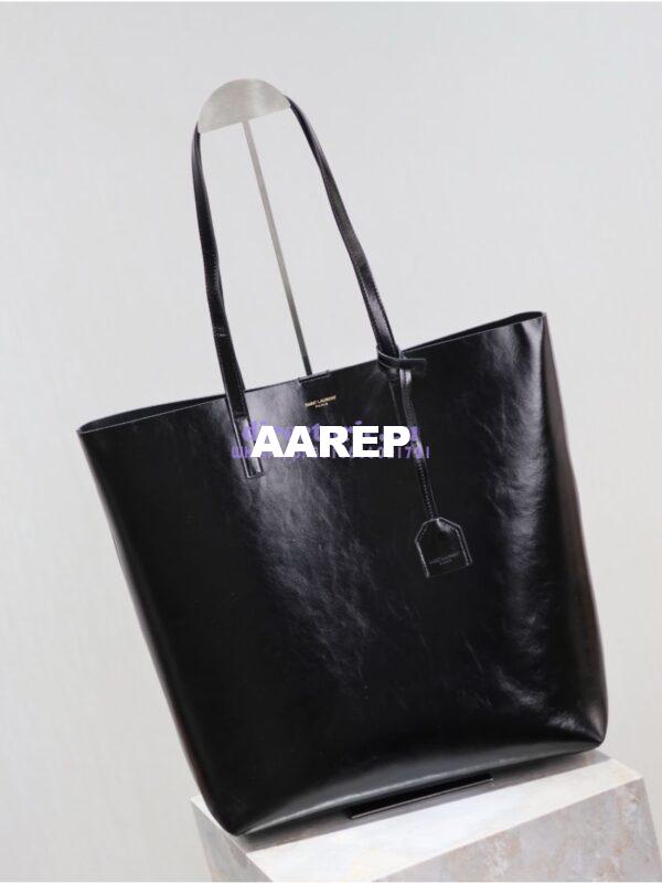 Replica YSL Shopping Saint Laurent In Crinkled Leather 600306 Black 6