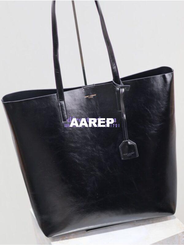 Replica YSL Shopping Saint Laurent In Crinkled Leather 600306 Black 7
