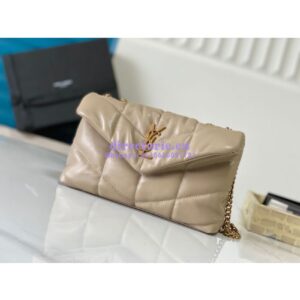 Replica YSL Saint Laurent Mini Loulou Puffer Toy Bag In Quilted Lambskin Dark Beige