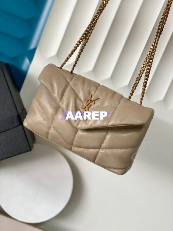 Replica YSL Saint Laurent Mini Loulou Puffer Toy Bag In Quilted Lambskin Dark Beige 4