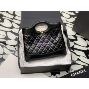 Replica Chanel 31 Mini Shopping Bag Shiny Lambskin & Gold-Tone Metal AS4133 Black