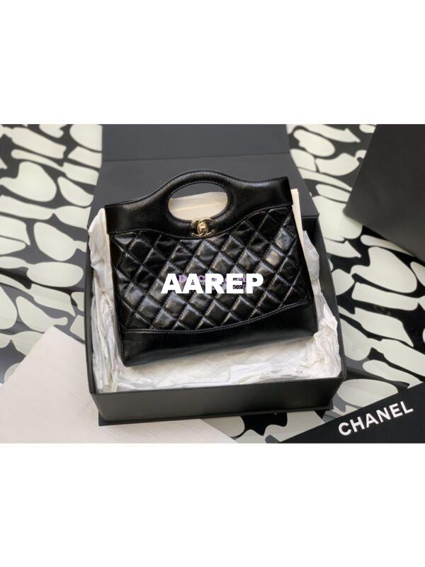Replica Chanel 31 Mini Shopping Bag Shiny Lambskin & Gold-Tone Metal AS4133 Black