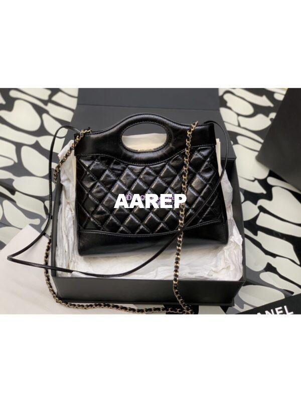 Replica Chanel 31 Mini Shopping Bag Shiny Lambskin & Gold-Tone Metal AS4133 Black 9
