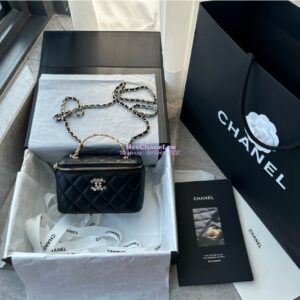Replica Chanel Lambskin, Diamanté Handle Handle Vanity with Chain AP2805 Black