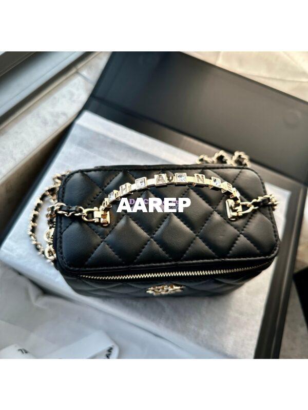 Replica Chanel Lambskin, Diamanté Handle Handle Vanity with Chain AP2805 Black 6