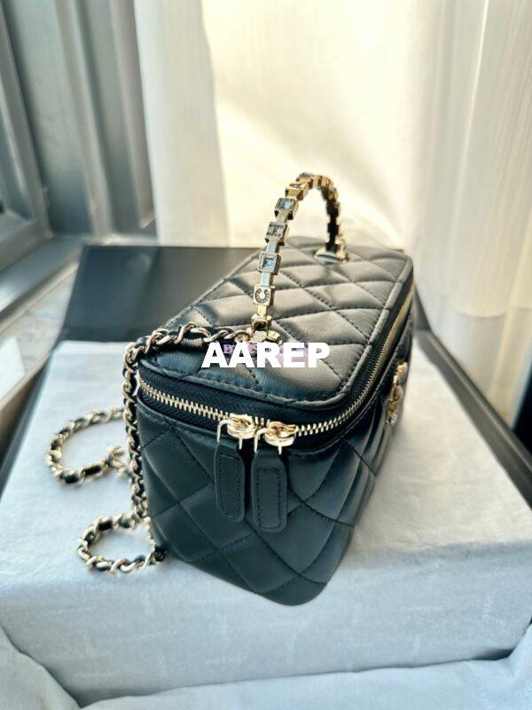 Replica Chanel Lambskin, Diamanté Handle Handle Vanity with Chain AP2805 Black 7