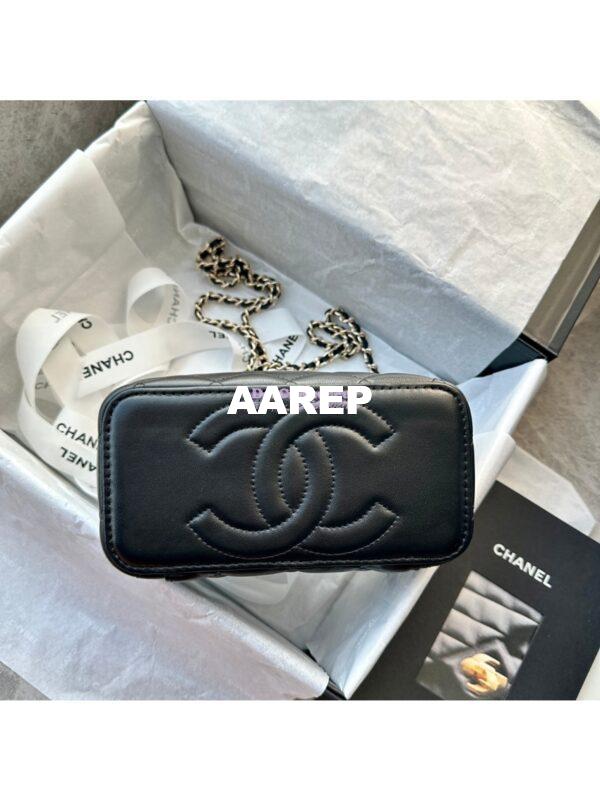 Replica Chanel Lambskin, Diamanté Handle Handle Vanity with Chain AP2805 Black 8