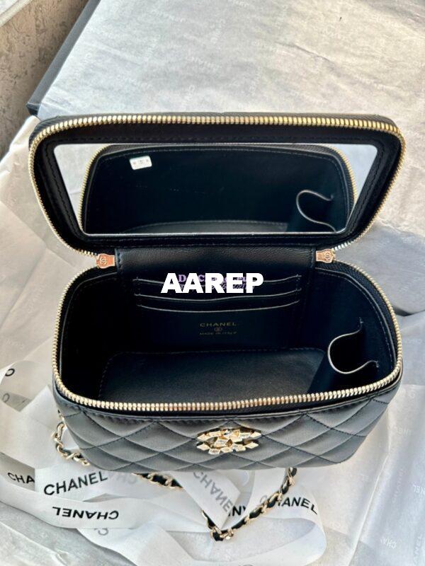 Replica Chanel Lambskin, Diamanté Handle Handle Vanity with Chain AP2805 Black 9