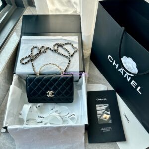 Replica Chanel Flap Phone Holder With Chain & Lambskin, Diamanté Handle WOC AP3575 Black
