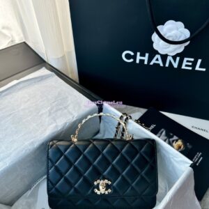 Replica Chanel Flap Phone Holder With Chain & Lambskin, Diamanté Handle WOC AP3575 Black 2