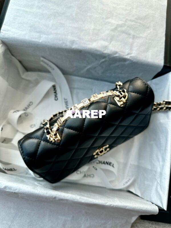 Replica Chanel Flap Phone Holder With Chain & Lambskin, Diamanté Handle WOC AP3575 Black 6