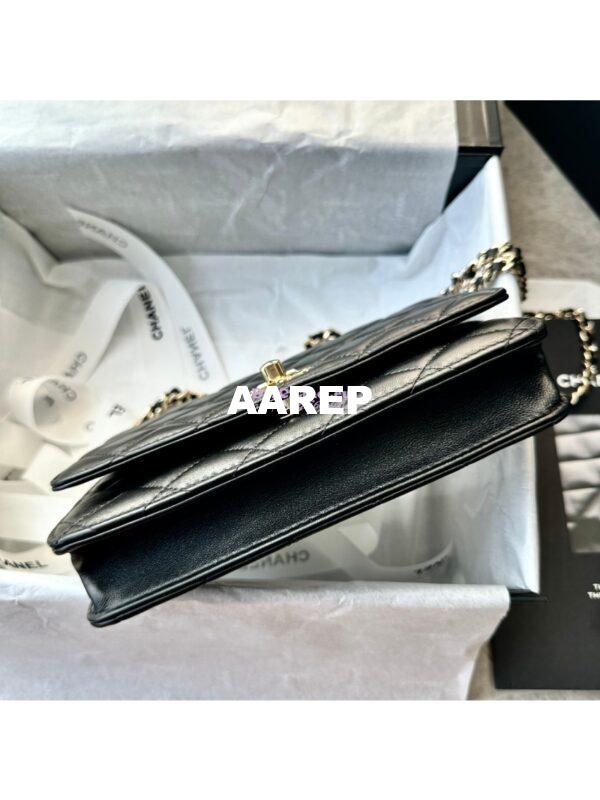 Replica Chanel Flap Phone Holder With Chain & Lambskin, Diamanté Handle WOC AP3575 Black 10