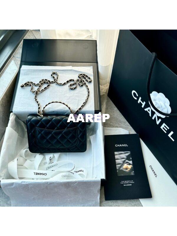 Replica Chanel Flap Phone Holder With Chain & Lambskin, Diamanté Handle WOC AP3575 Black 11