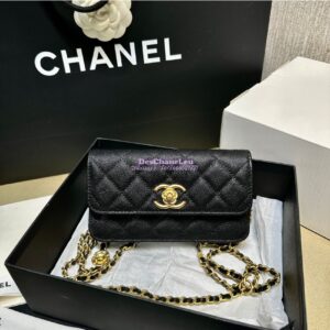 Replica Chanel 24SS Camellia Clutch With Chain Shiny Grained Calfskin AP3579 Black